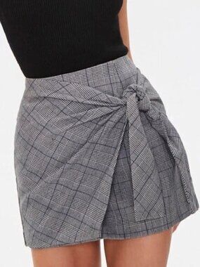 Forever 21 Glen Plaid Tie-Front Mini Skirt